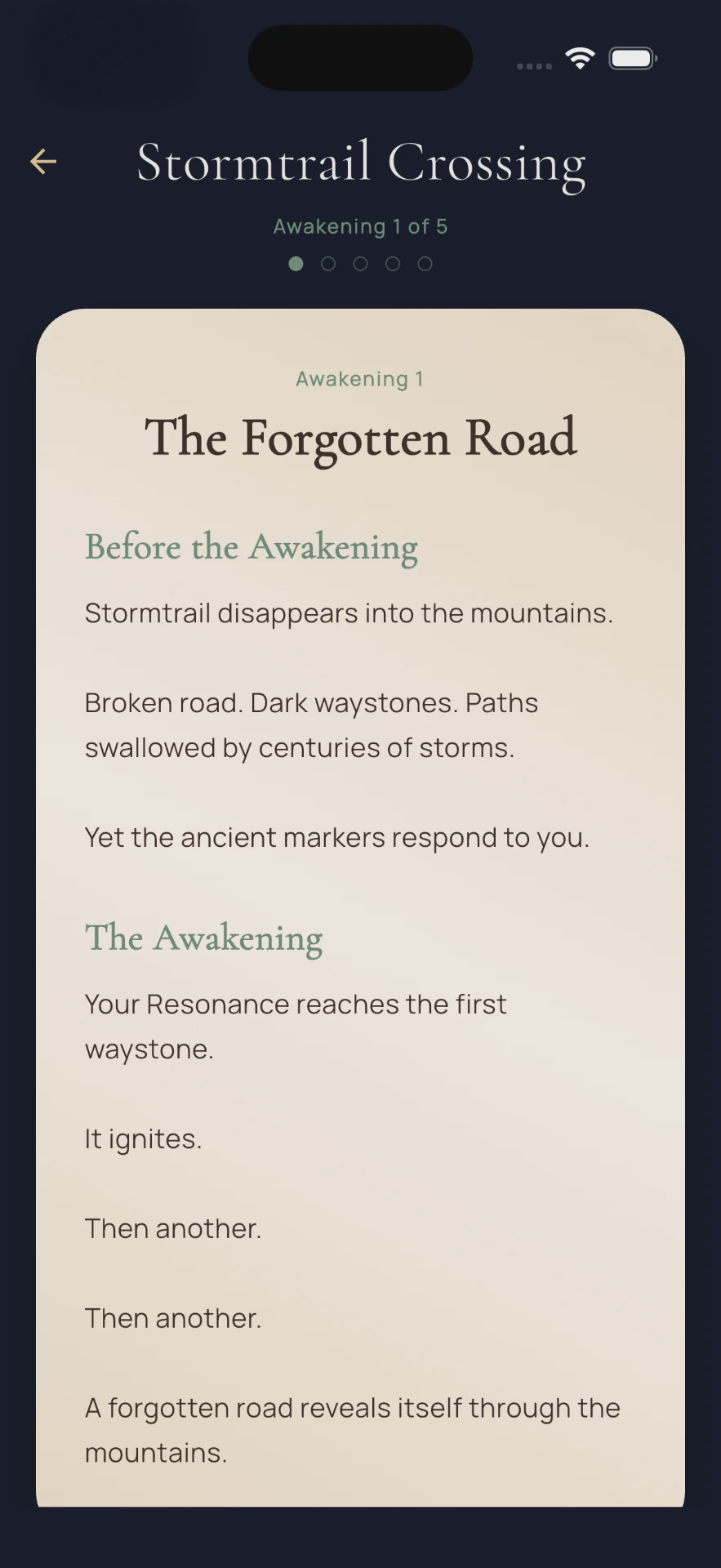 Syloria story screen showing a newly discovered place